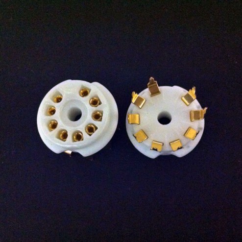 9 Pin B9A Ceramic Gold PCB Mount socket