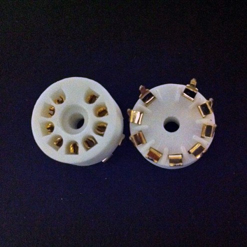 9 Pin B9A Ceramic Gold PCB Mount Socket