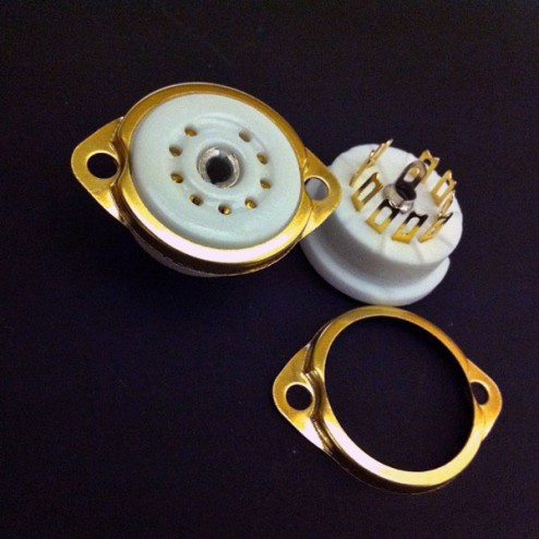 9 Pin B9A Ceramic Gold Chassis Socket